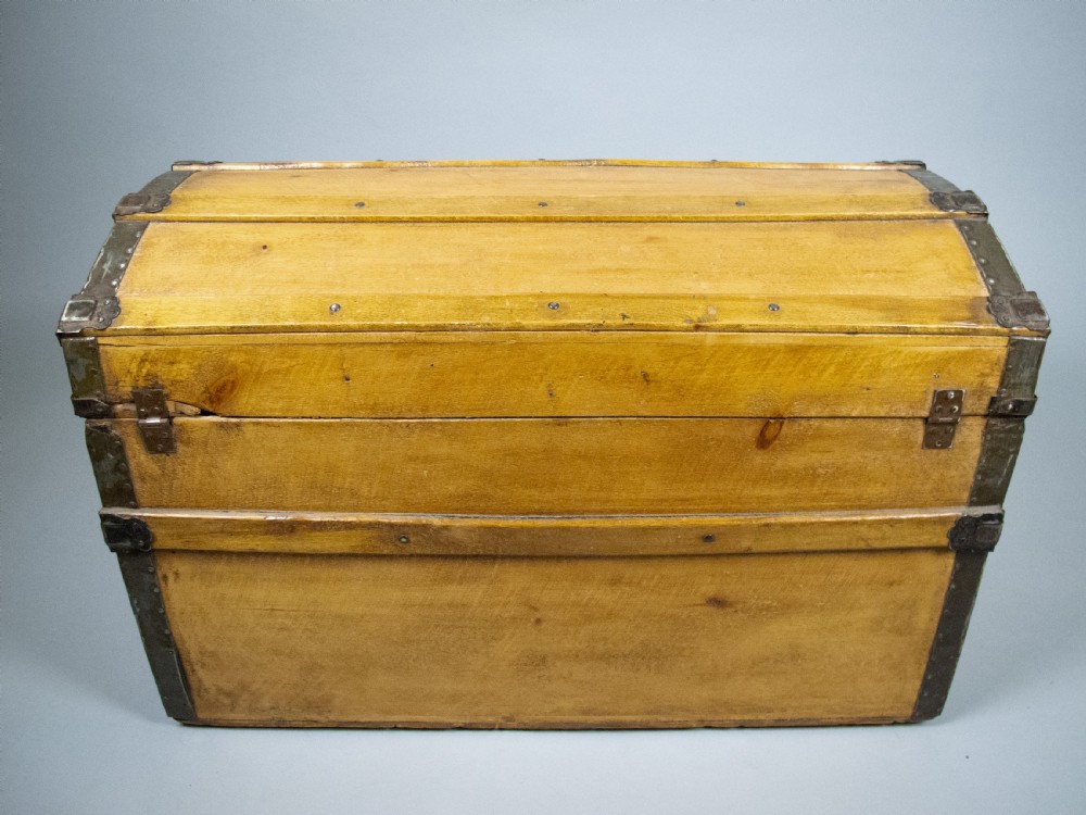 19th Century Domed Pine Iron Bound Trunk by Eagle Lock Co, USA. View X