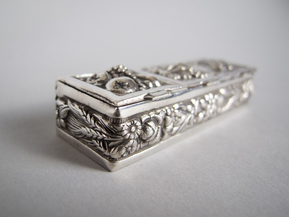 Mid 20th Century Continental Silver Plated Pill Box With Harvest Repousse View II