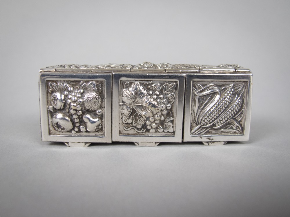 Mid 20th Century Continental Silver Plated Pill Box With Harvest Repousse View III