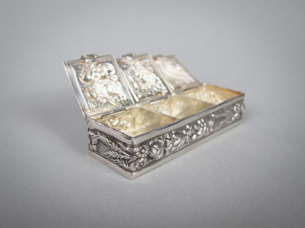 Mid 20th Century Continental Silver Plated Pill Box With Harvest Repousse View IV