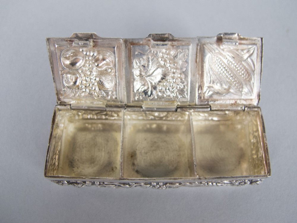 Mid 20th Century Continental Silver Plated Pill Box With Harvest Repousse View VI