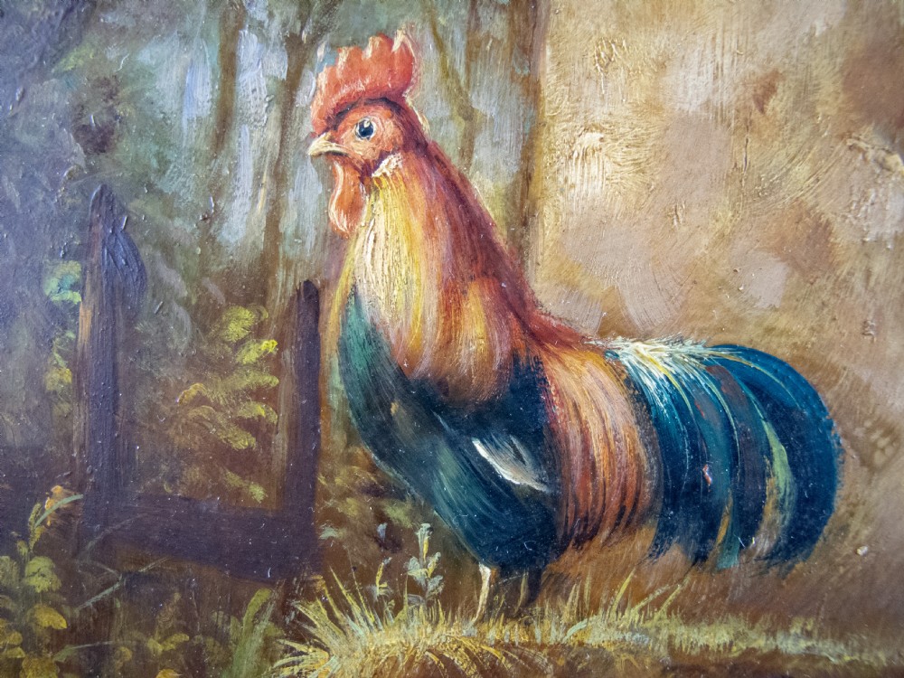 A. Muller (German School), 19th Century Chickens In Farmyard Scene - Oil On Board. View III