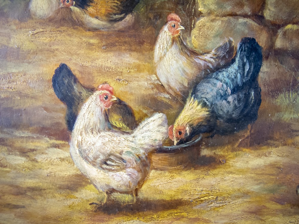 A. Muller (German School), 19th Century Chickens In Farmyard Scene - Oil On Board. View V