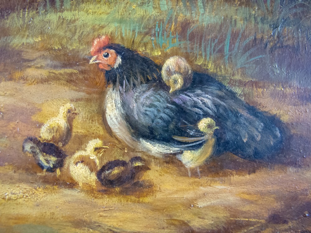 A. Muller (German School), 19th Century Chickens In Farmyard Scene - Oil On Board. View VI