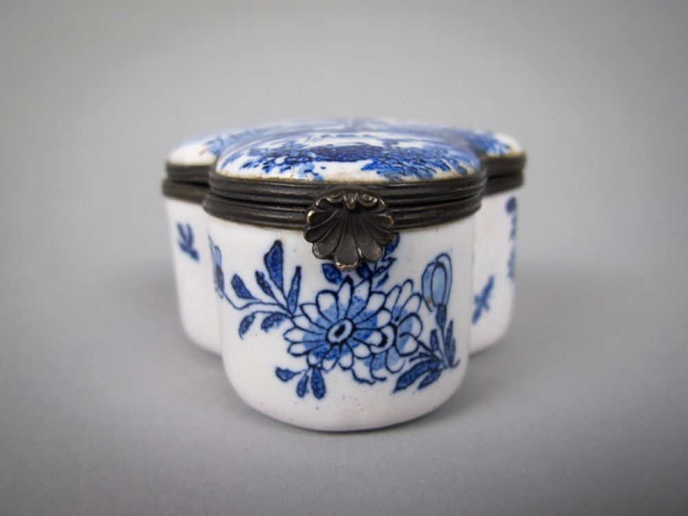 18th Century Delft Trefoil Hinged Lid Trinket Box - Adriaen Pynacker Design. View III