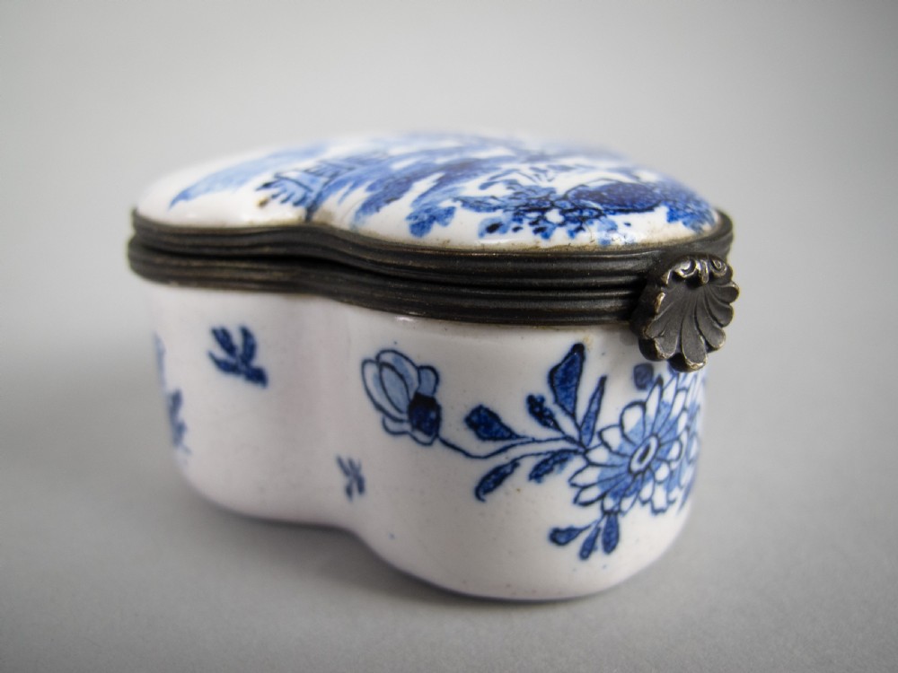 18th Century Delft Trefoil Hinged Lid Trinket Box - Adriaen Pynacker Design. View V