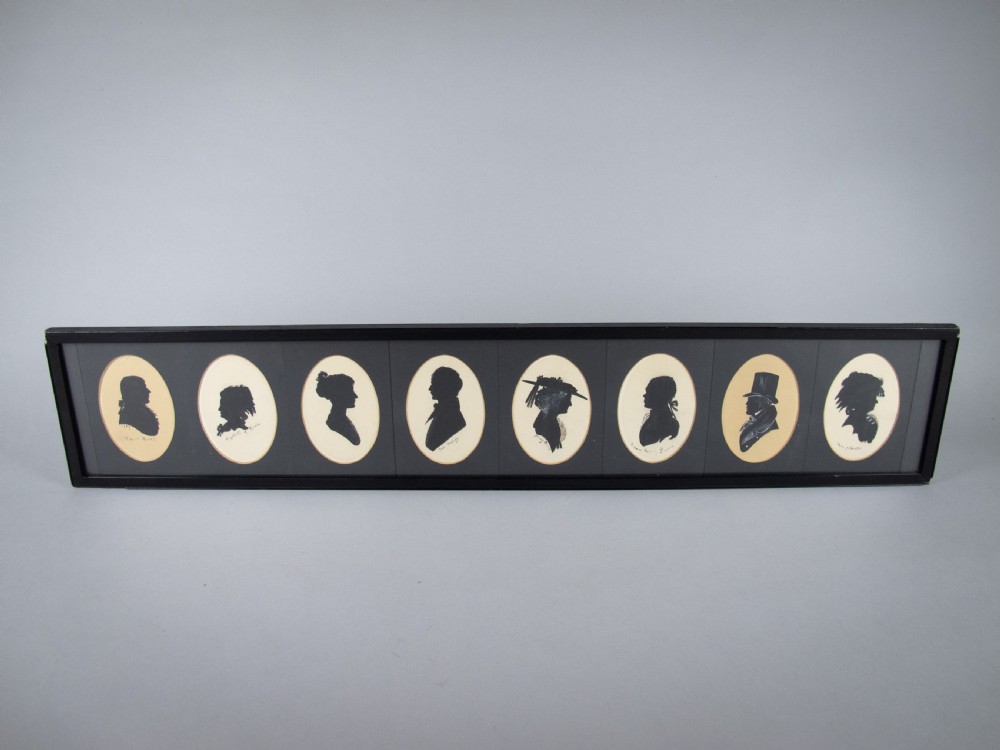 Collection Of Eight 19th Century Painted Silhouettes; Including Robert Burns, Shelley & Marie Antoinette.