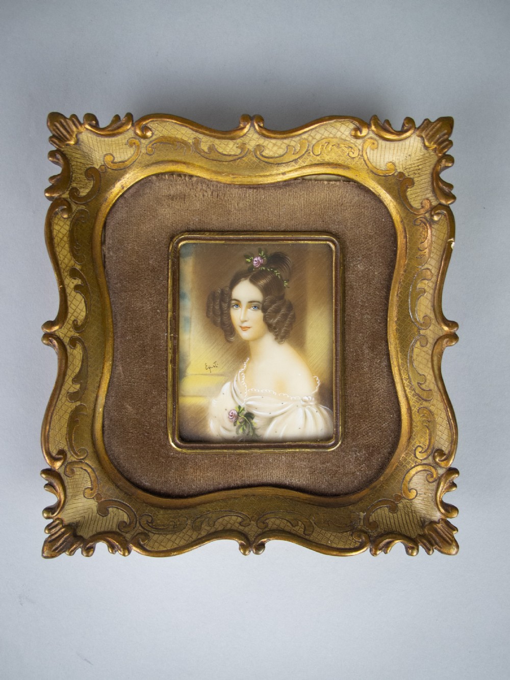 Finely Painted 19th Century French Miniature Portrait Of A Young Lady - Signed.