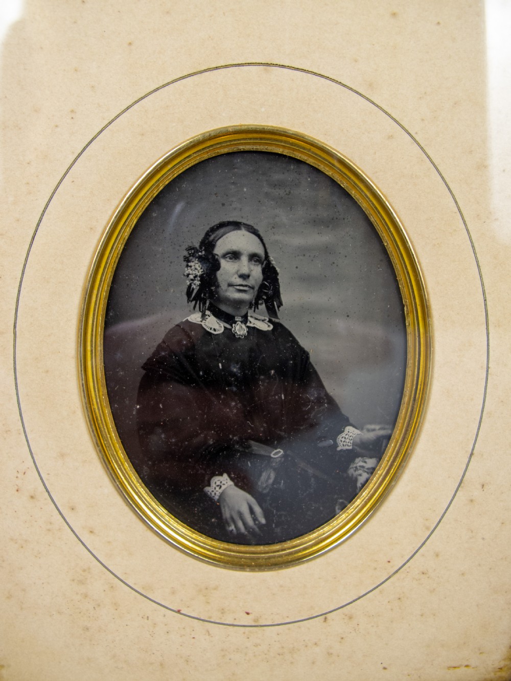 19th Century Daguerreotype Of A Seated Lady In Original Gilt Wood Frame. View II