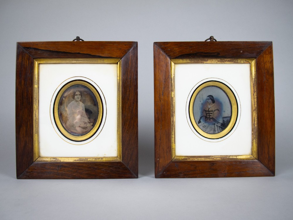 Pair of 19th Century Daguerreotypes (Young Ladies) In Original Gilt Wood Frames