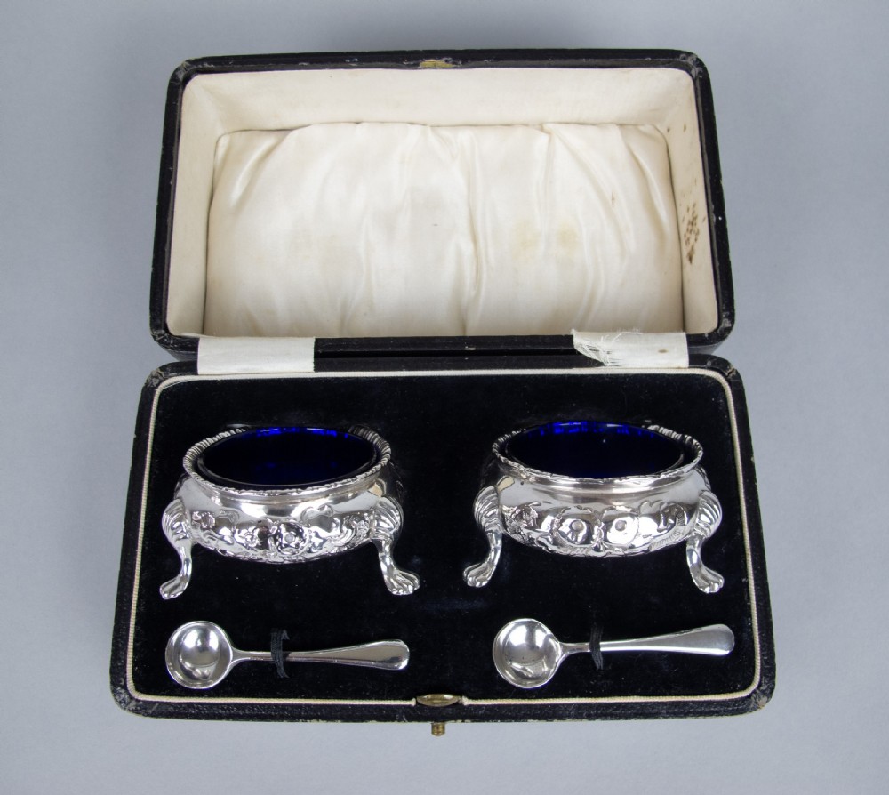 Pair of Large Silver Salt Cellars by Robert Harper, London, 1865 - In Original Case.