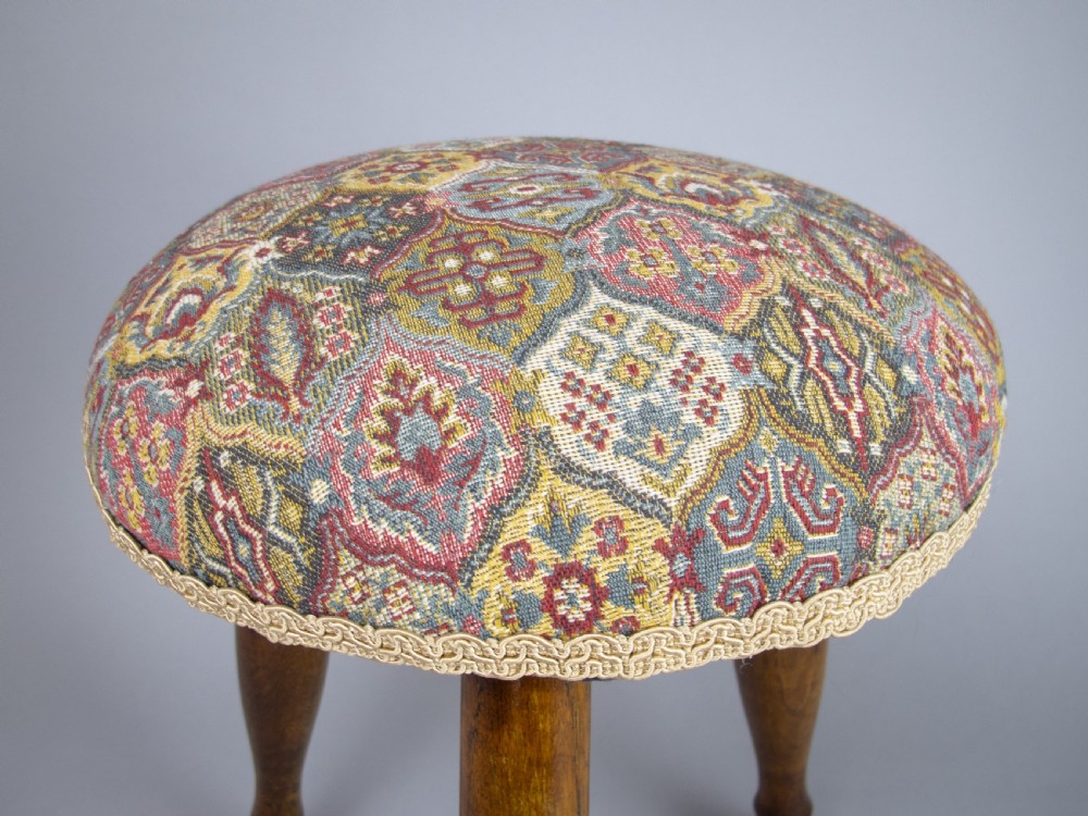 Late 19th Century Small Oak Needlework Stool With Tapered Ball Legs View III