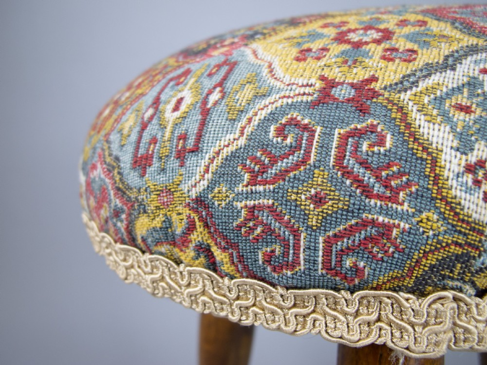 Late 19th Century Small Oak Needlework Stool With Tapered Ball Legs View IV