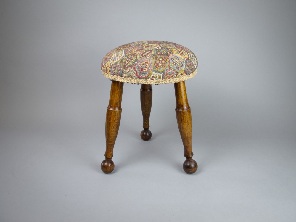 Late 19th Century Small Oak Needlework Stool With Tapered Ball Legs View VII