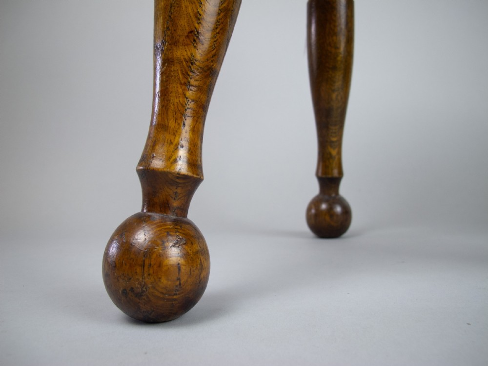Late 19th Century Small Oak Needlework Stool With Tapered Ball Legs View IX