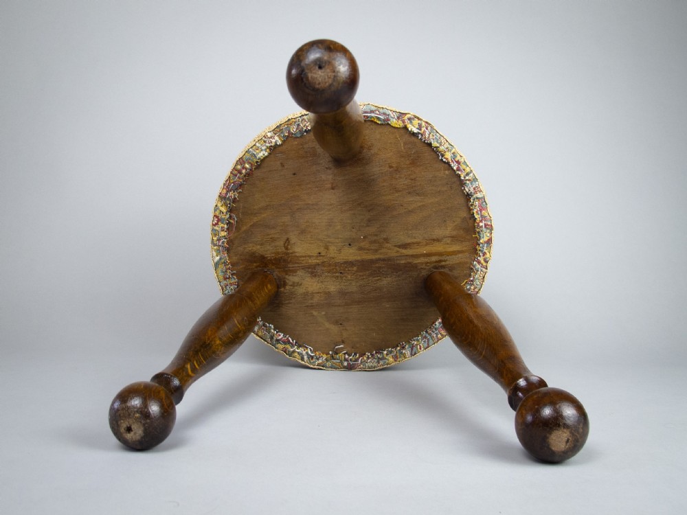 Late 19th Century Small Oak Needlework Stool With Tapered Ball Legs View X