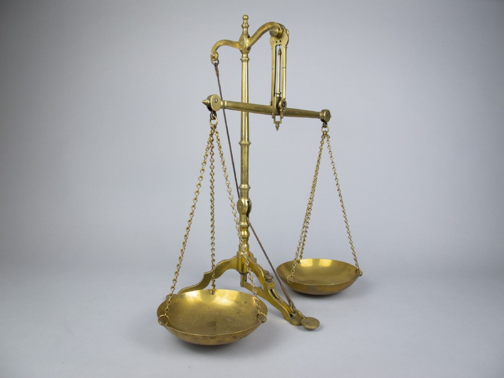 Large 19th Century Brass Bank Scales by Doyle & Son, London, With Avery Weights. View II