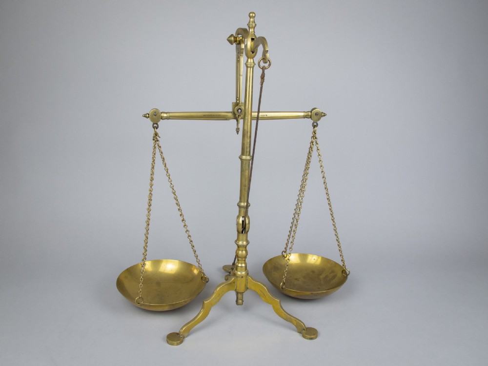 Large 19th Century Brass Bank Scales by Doyle & Son, London, With Avery Weights. View VII
