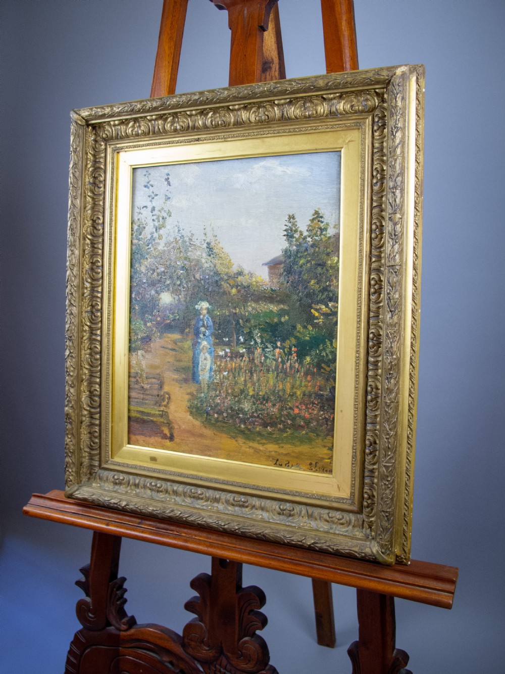 Mid 19th Century French School Impressionist Oil On Canvas - Mother & Child In Garden. View II