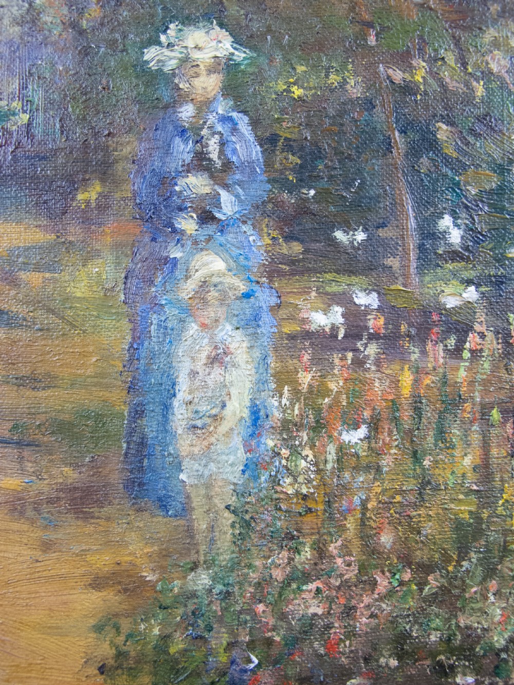 Mid 19th Century French School Impressionist Oil On Canvas - Mother & Child In Garden. View V