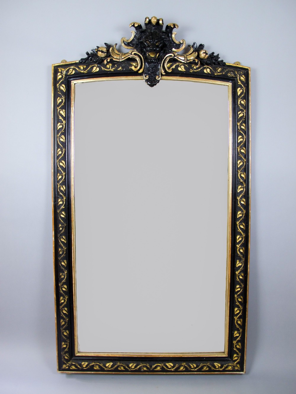 Large 19th Century French Napoleon III Black & Gold Figural Lion Mirror, c.1870