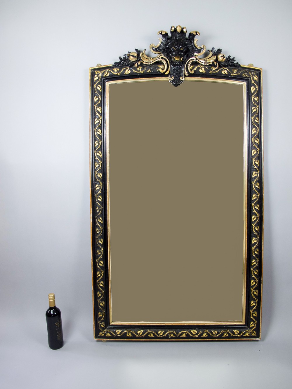 Large 19th Century French Napoleon III Black & Gold Figural Lion Mirror, c.1870 View IV