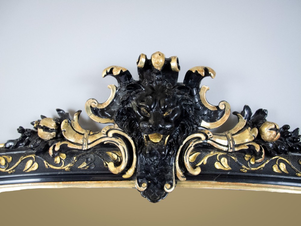 Large 19th Century French Napoleon III Black & Gold Figural Lion Mirror, c.1870 View V