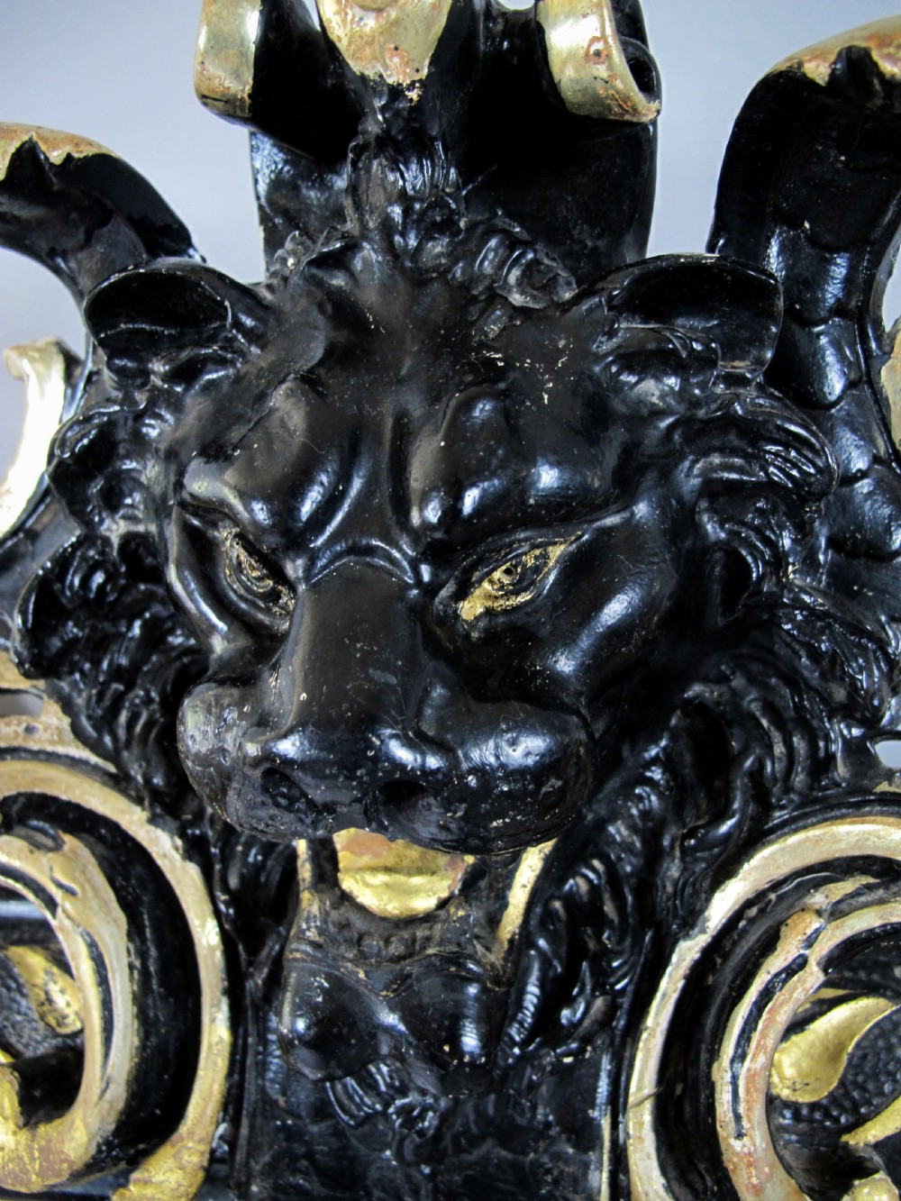 Large 19th Century French Napoleon III Black & Gold Figural Lion Mirror, c.1870 View VI