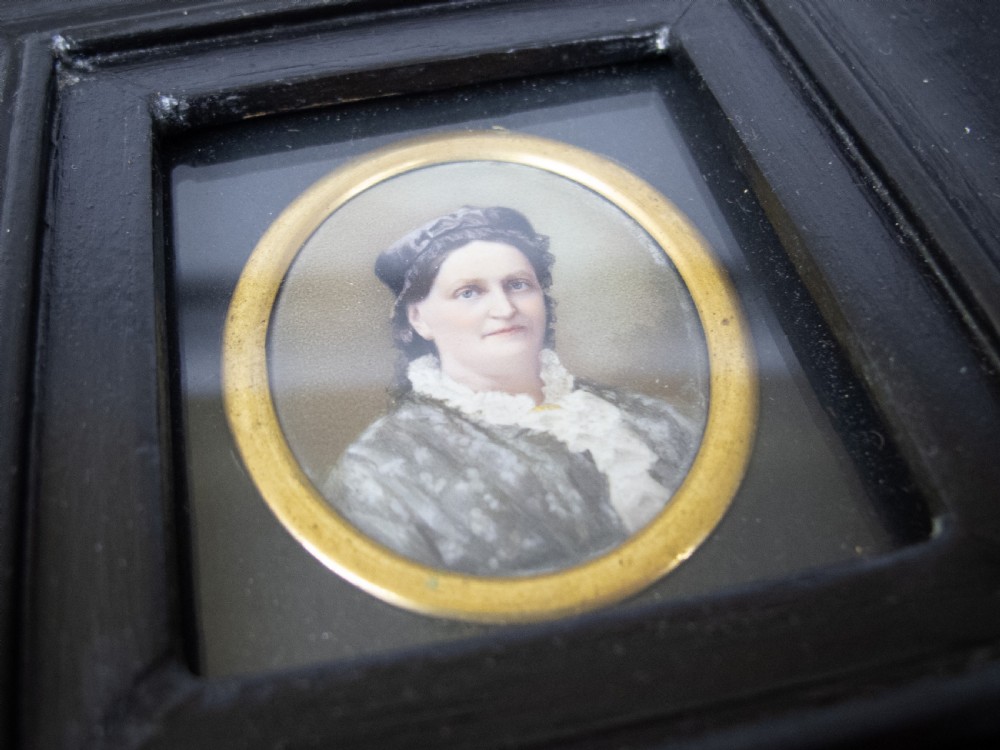 19th Century Finely Painted Porcelain Miniature Of A Lady In Ebonised Frame View II