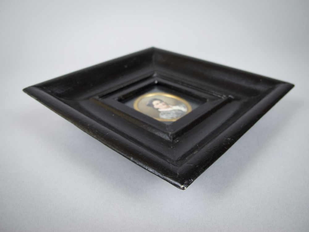 19th Century Finely Painted Porcelain Miniature Of A Lady In Ebonised Frame View III