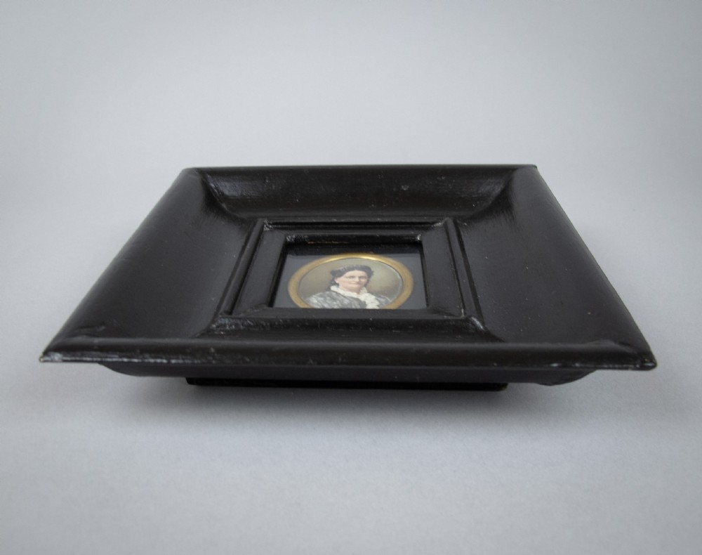 19th Century Finely Painted Porcelain Miniature Of A Lady In Ebonised Frame View IV