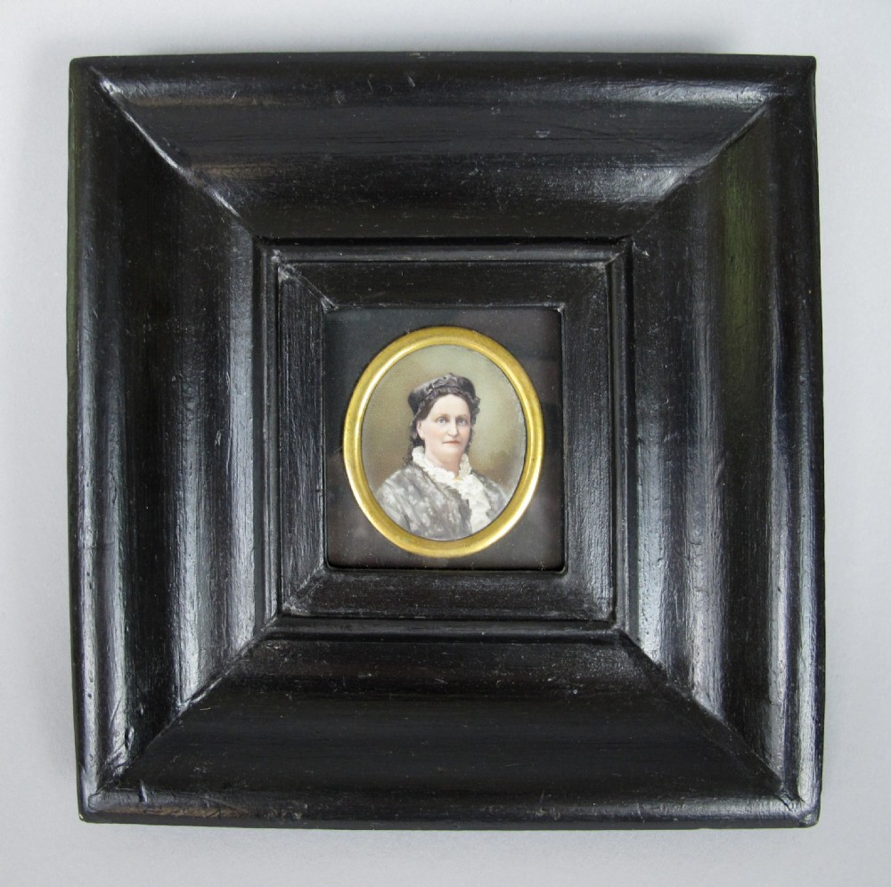 19th Century Finely Painted Porcelain Miniature Of A Lady In Ebonised Frame View VII