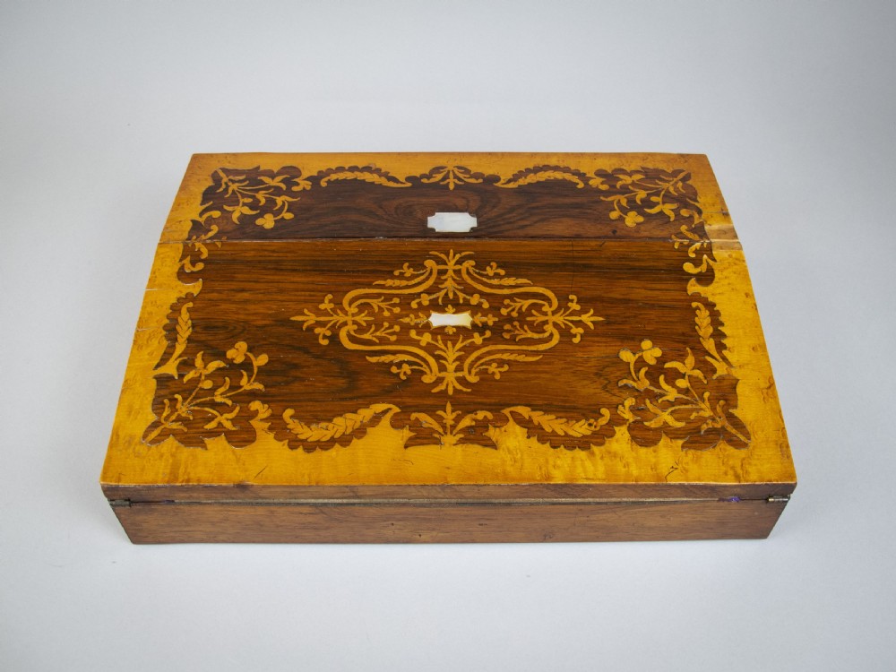 Early Victorian Rosewood & Birds Eye Maple Marquetry Writing Slope, c.1840. View IV