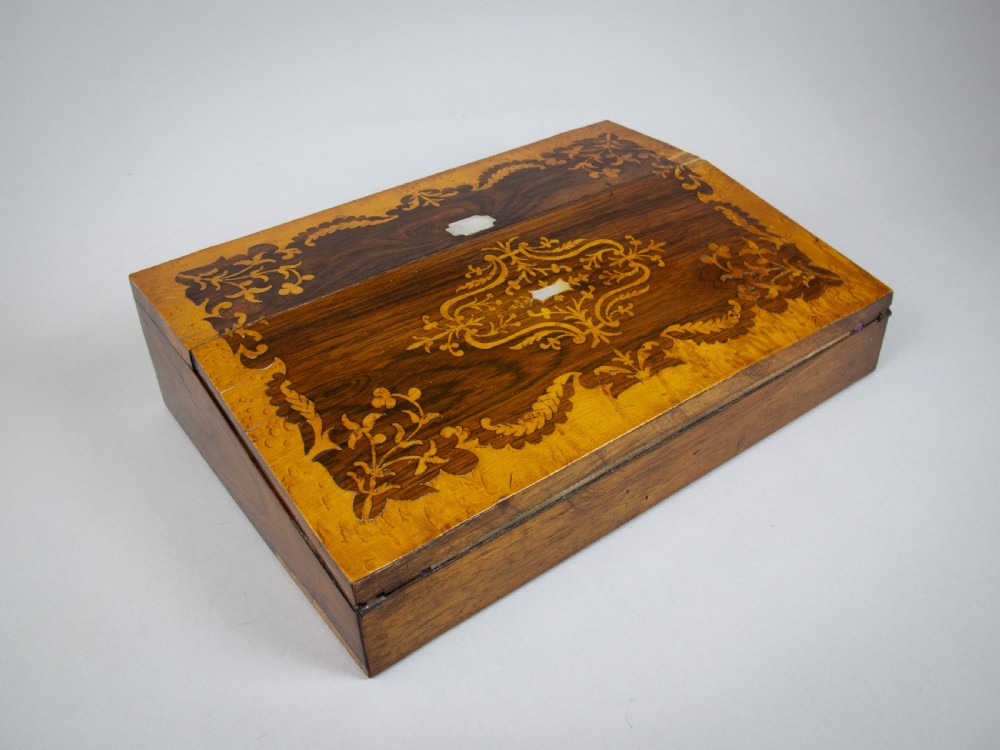 Early Victorian Rosewood & Birds Eye Maple Marquetry Writing Slope, c.1840. View II