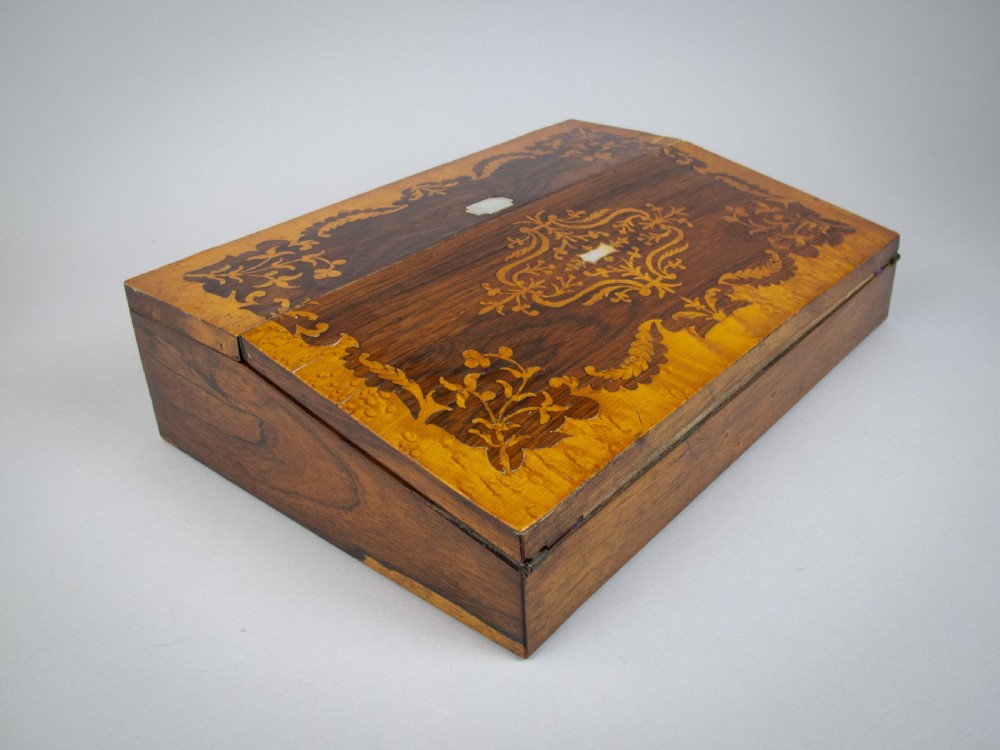 Early Victorian Rosewood & Birds Eye Maple Marquetry Writing Slope, c.1840. View V