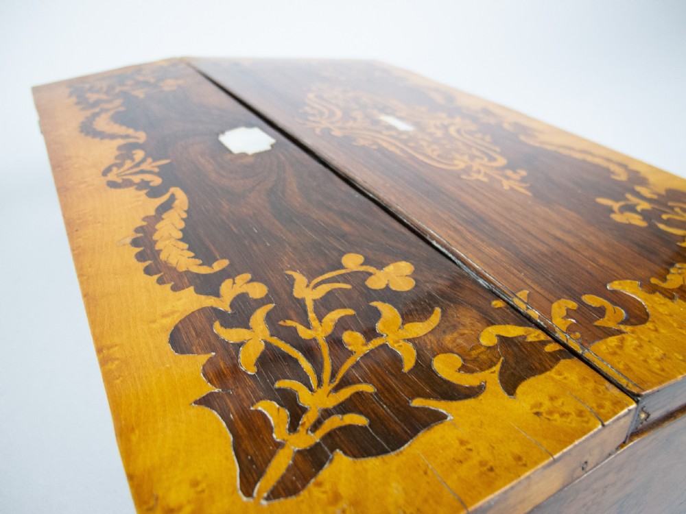 Early Victorian Rosewood & Birds Eye Maple Marquetry Writing Slope, c.1840. View VI