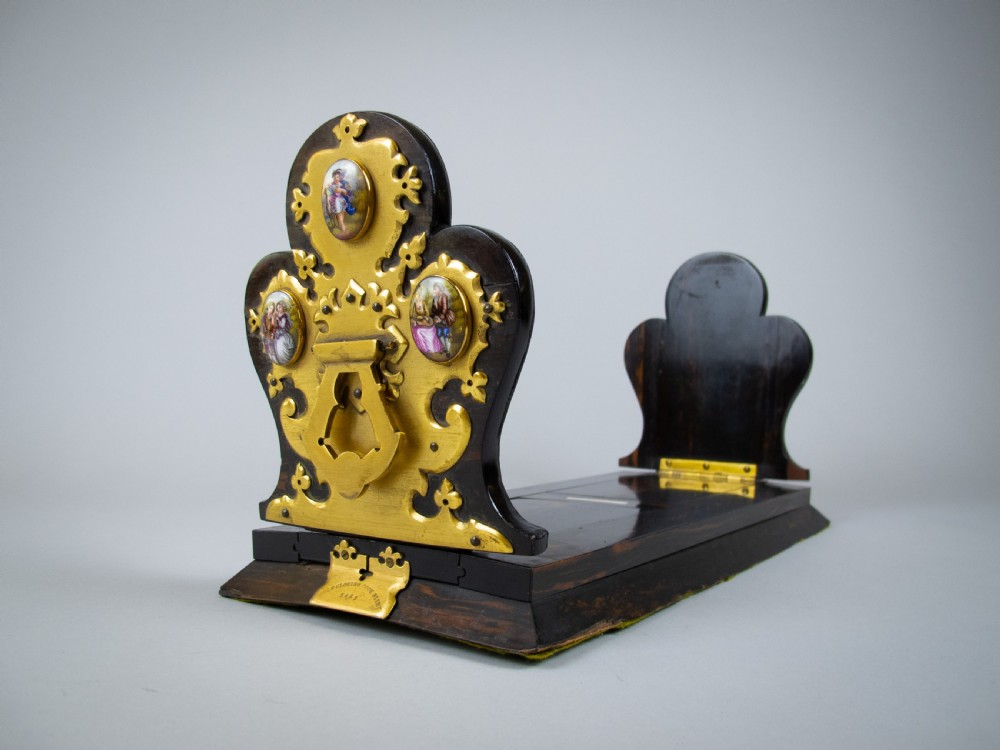 Victorian Betjemann's Patent Coromandel & Porcelain Book Slide, c.1860.