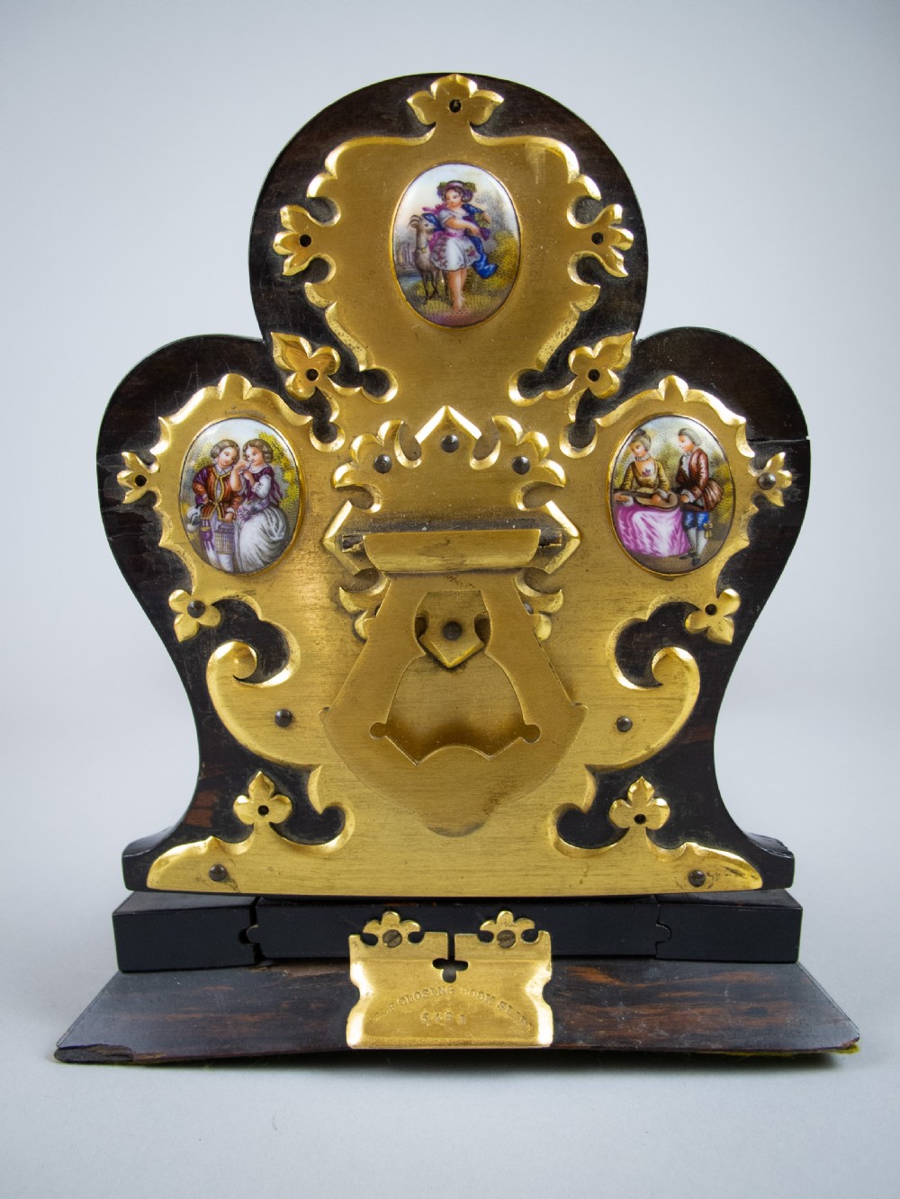 Victorian Betjemann's Patent Coromandel & Porcelain Book Slide, c.1860. View V