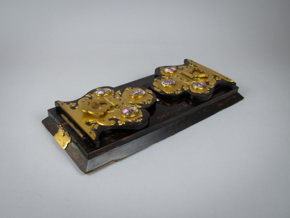 Victorian Betjemann's Patent Coromandel & Porcelain Book Slide, c.1860. View VII