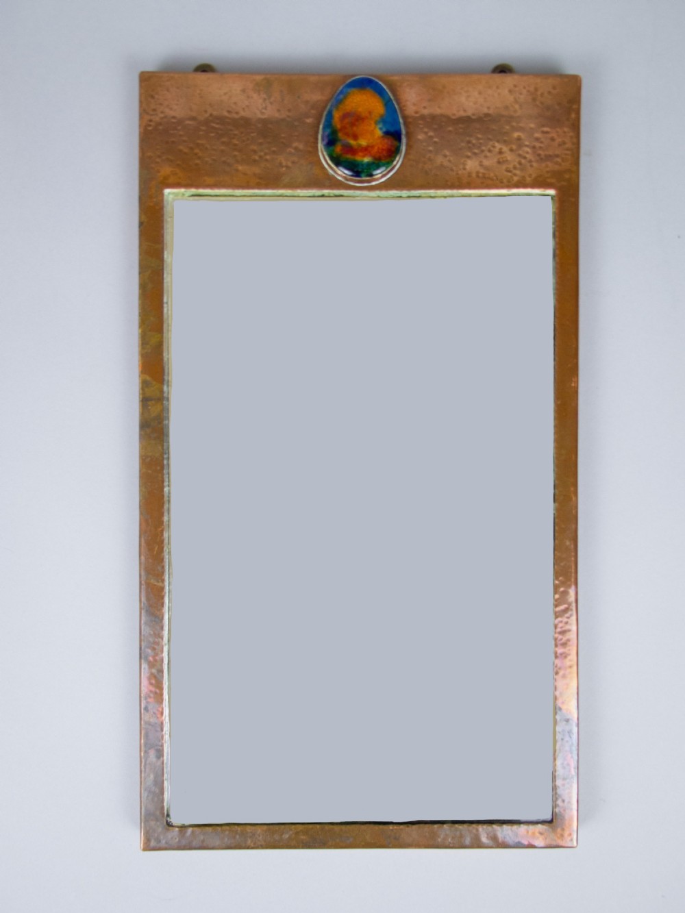 Arts & Crafts Copper & Enamel Cabochon Wall Mirror, c. 1910