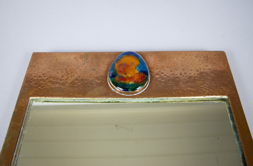 Arts & Crafts Copper & Enamel Cabochon Wall Mirror, c. 1910 View II