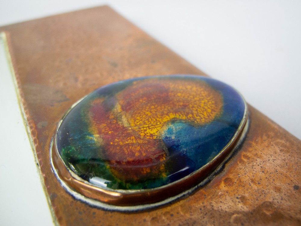 Arts & Crafts Copper & Enamel Cabochon Wall Mirror, c. 1910 View IV