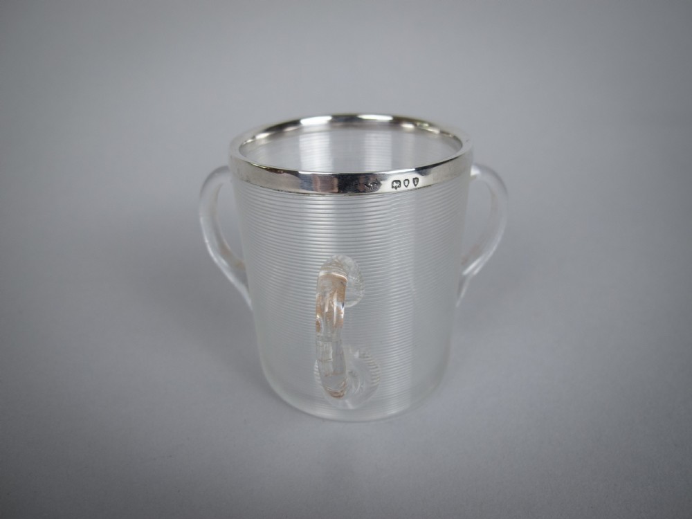 Sterling Silver Mounted Glass Tyg Form Match Striker, London, 1894.