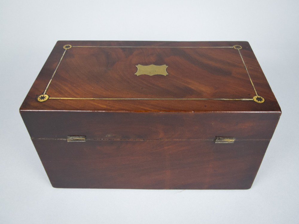 Regency George IV Mahogany & Brass Inlaid Tea Caddy With Interior Compartments. View VIII