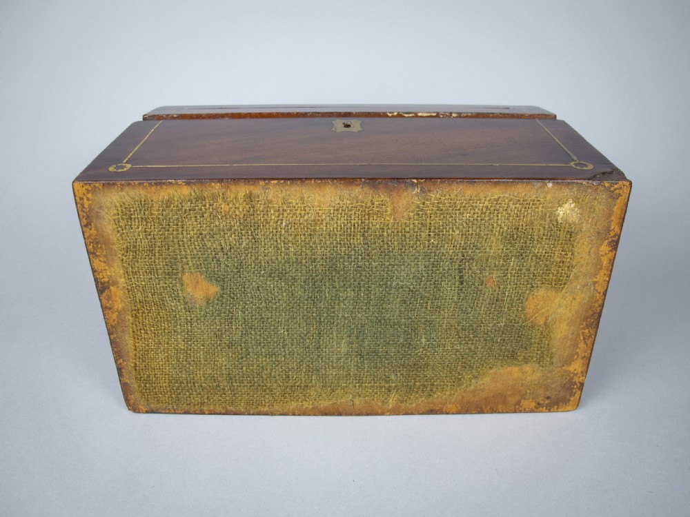 Regency George IV Mahogany & Brass Inlaid Tea Caddy With Interior Compartments. View XI