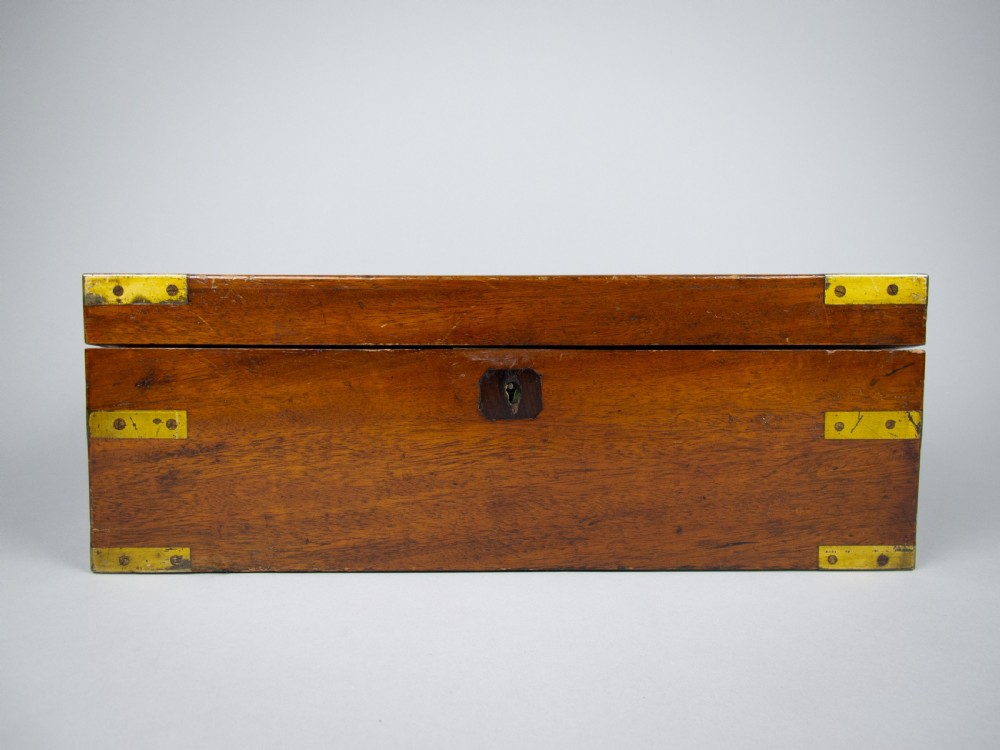 Large Victorian Mahogany & Brass Campaign Writing Slope With Frieze Drawer, c.1840 View II
