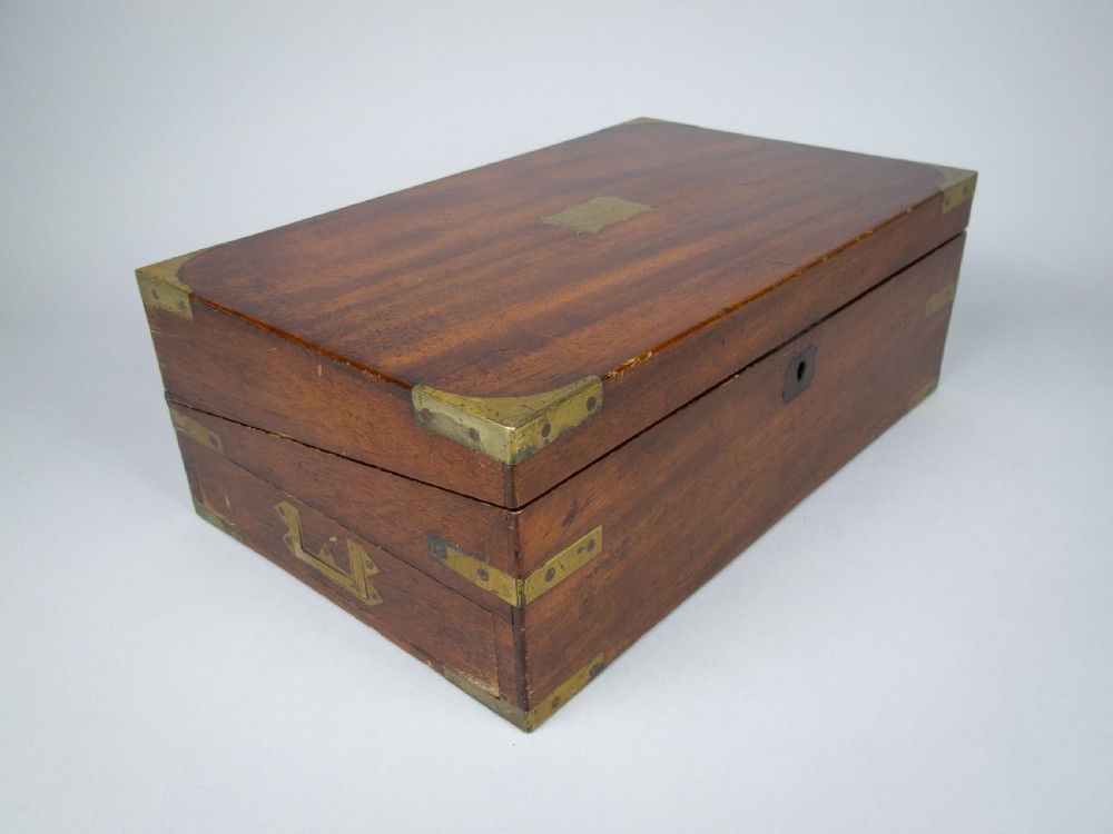 Large Victorian Mahogany & Brass Campaign Writing Slope With Frieze Drawer, c.1840 View III