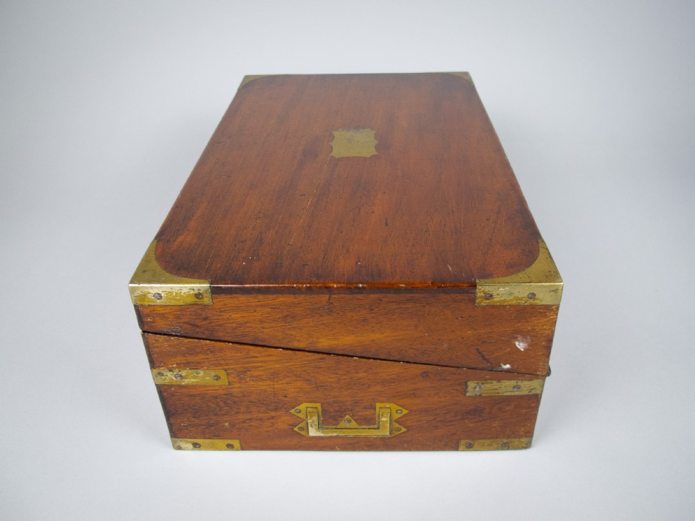 Large Victorian Mahogany & Brass Campaign Writing Slope With Frieze Drawer, c.1840 View IV