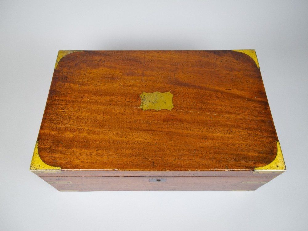 Large Victorian Mahogany & Brass Campaign Writing Slope With Frieze Drawer, c.1840 View VI