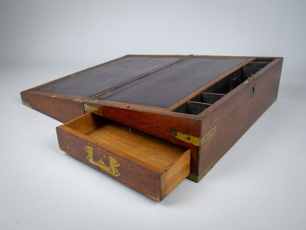 Large Victorian Mahogany & Brass Campaign Writing Slope With Frieze Drawer, c.1840 View VIII